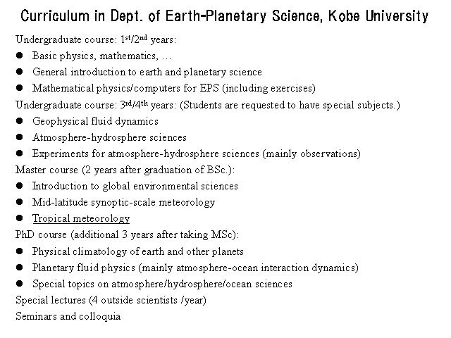 Curriculum in Dept. of Earth-Planetary Science, Kobe University