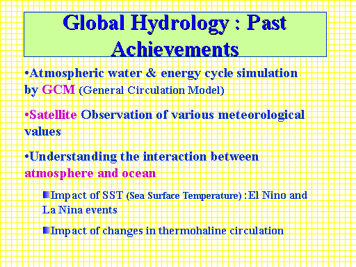 Global Hydrology : Past Achievements