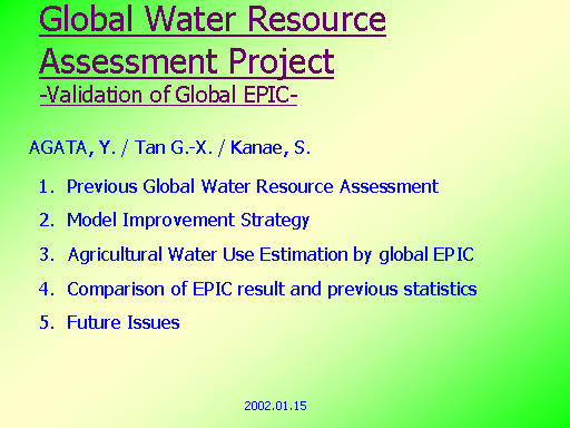Global Water Resource Assessment Project-Validation of Global EPIC-